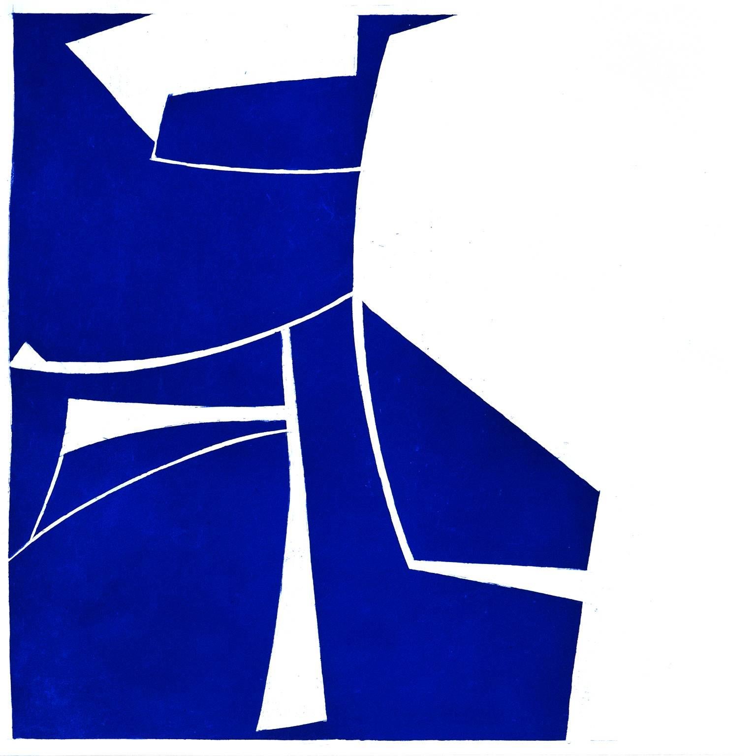 Joanne Freeman Abstract Print – "Covers Two Cobalt", deep blue abstract aquatint print, Mid-century Modern.