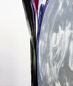 "Sunnyside Yards 19",  large abstract monoprint, red, gray, black, blue.