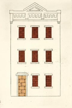 Brownstone Two, urban landscape etching print, black, white, New York City.