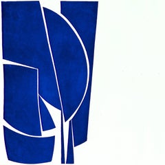 Covers One Cobalt, abstract aquatint print, mid-century modern influenced, blue.