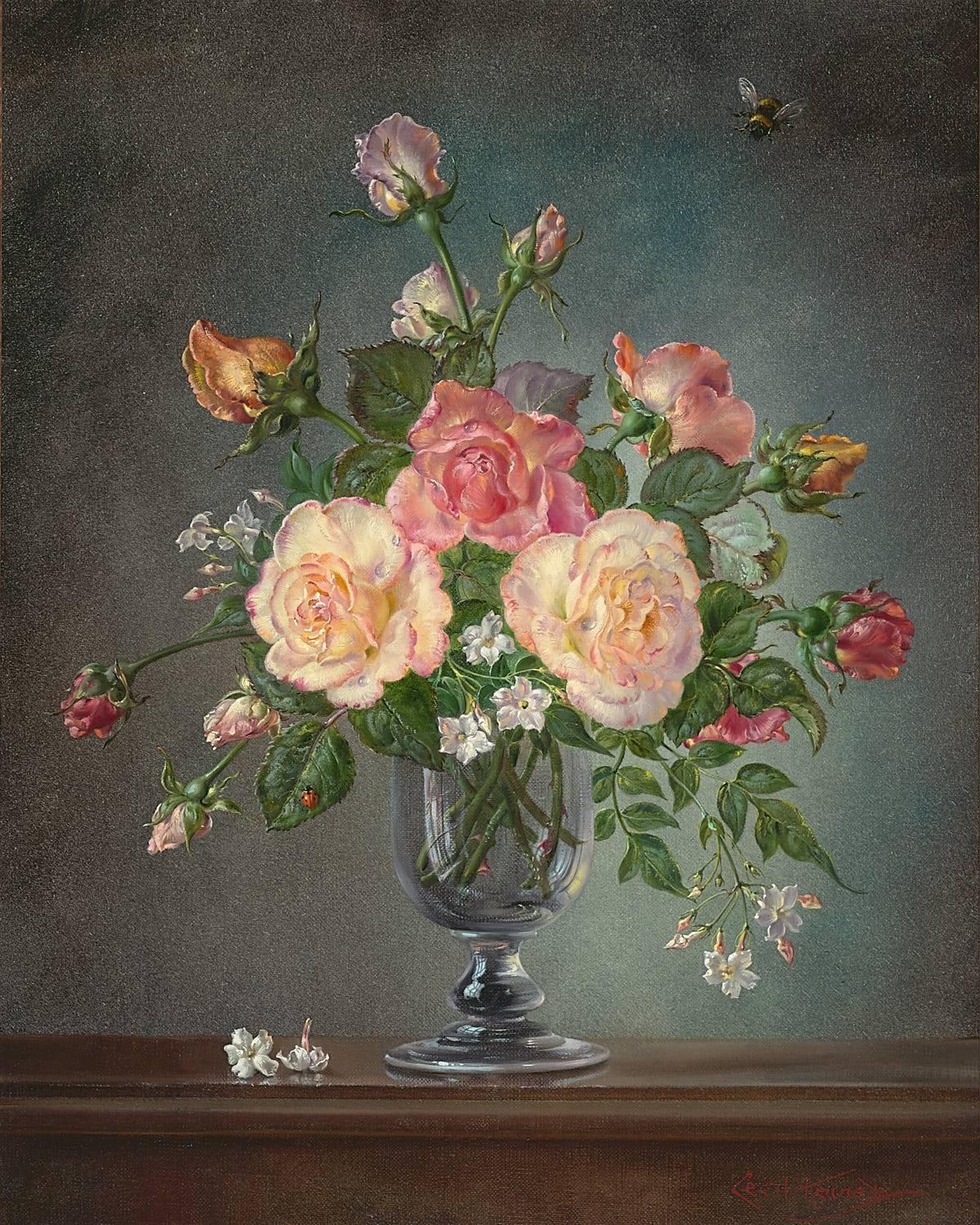 Rose Flower Piece - Painting by Cecil Kennedy