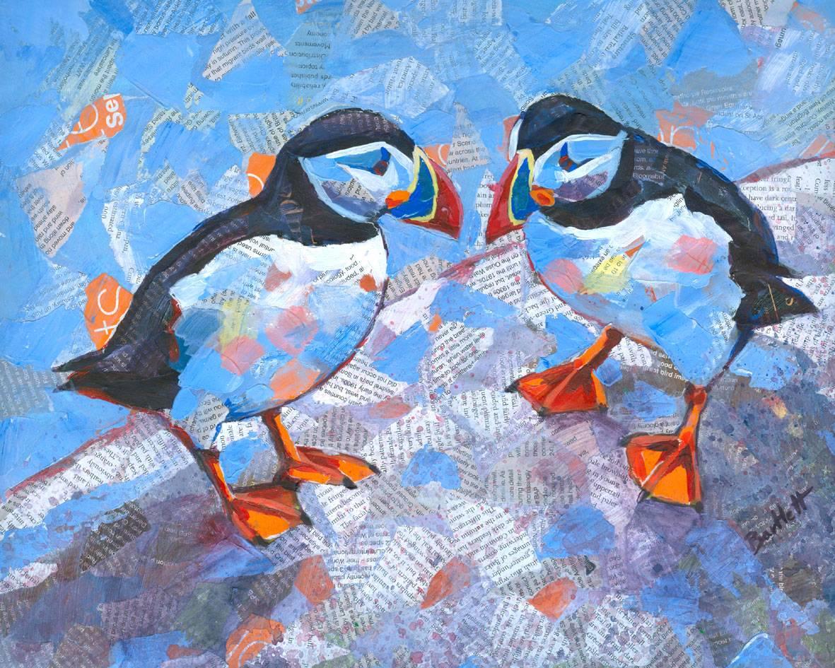 Puffin Pair - Mixed Media Art by Paul Bartlett