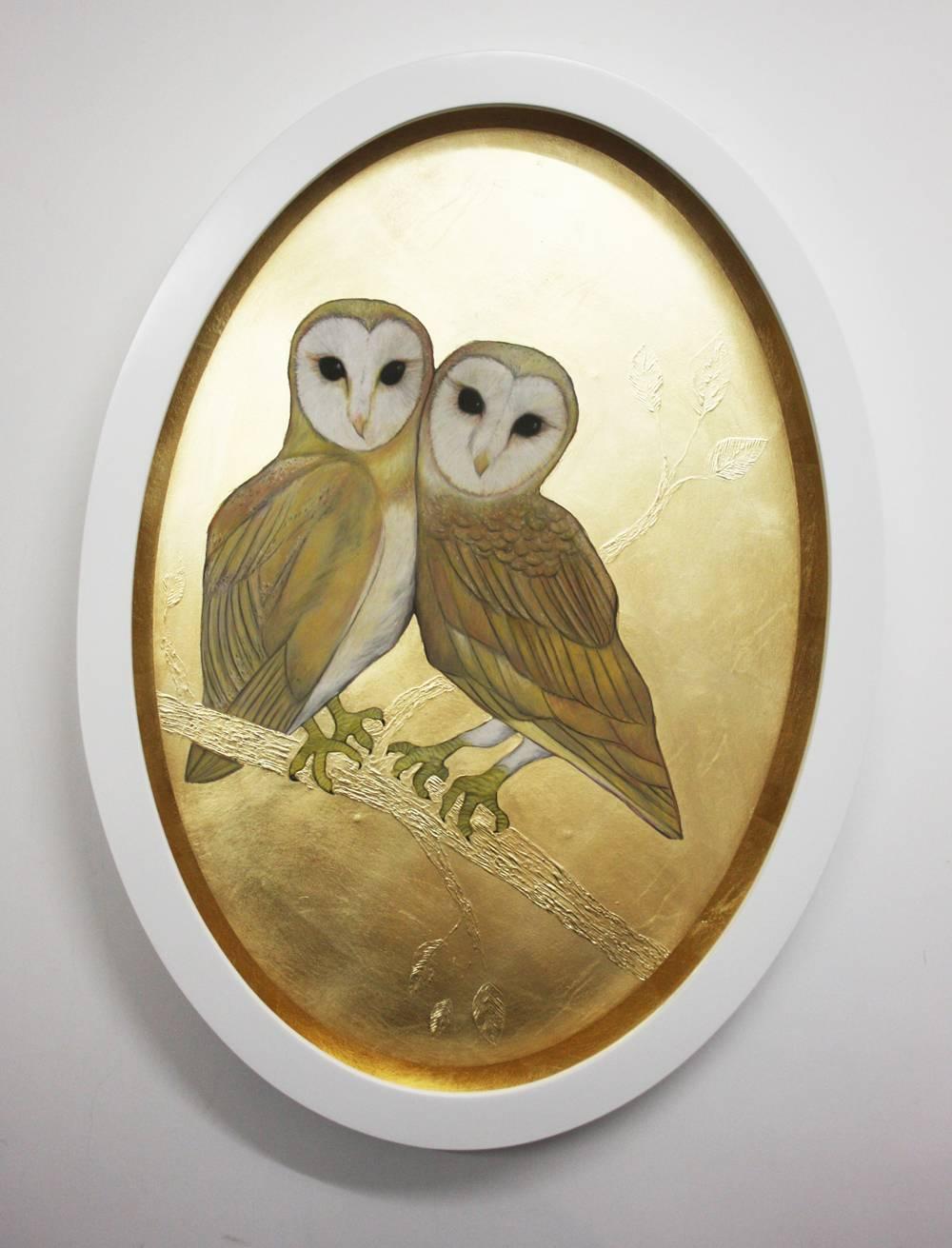 Sally-Ann Johns Animal Painting - A Pair of Barn Owls