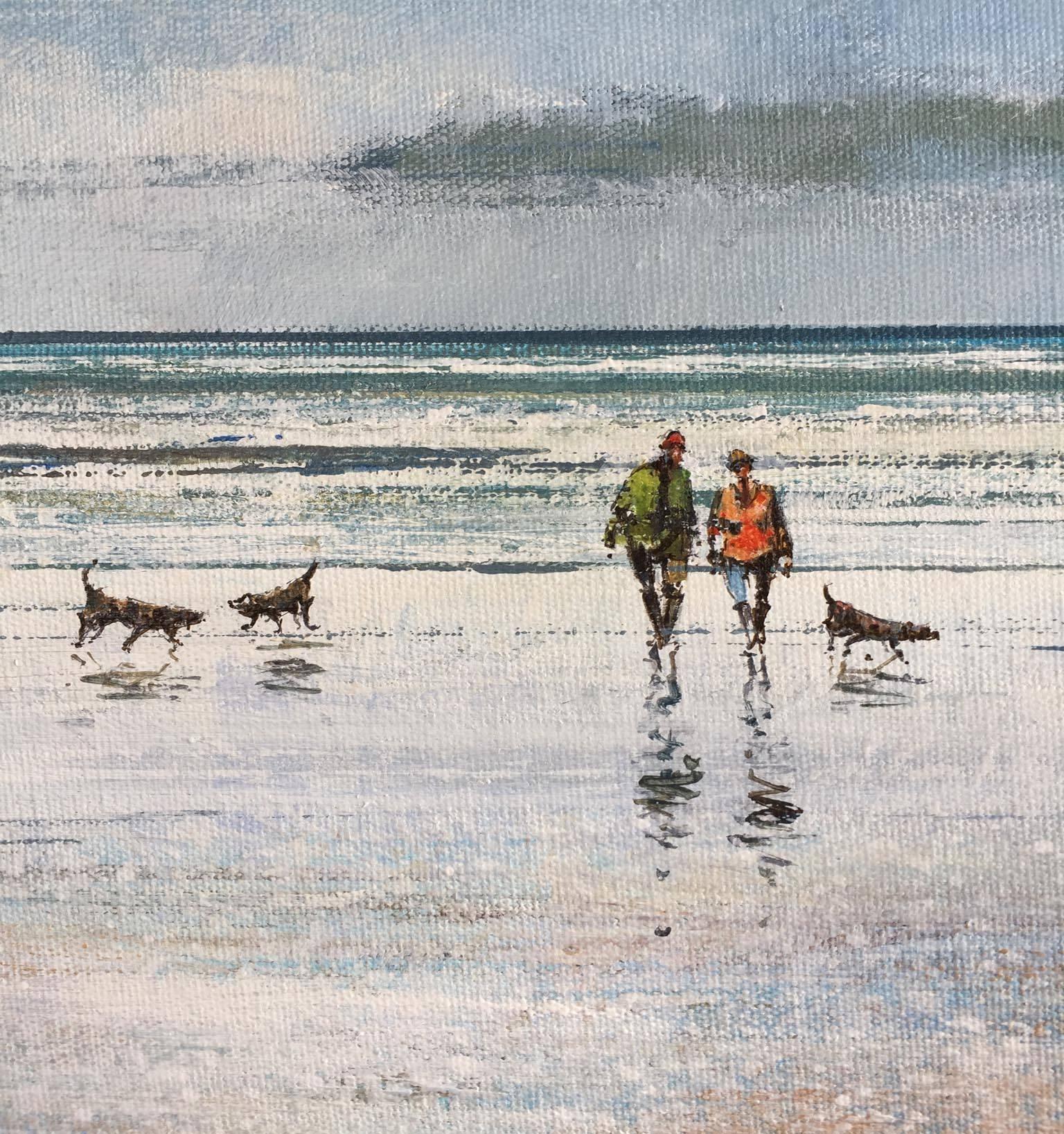 'An Afternoon Stroll' by Michael Sanders is an original mixed media painting on canvas using acrylic and oil paint. Michael Sanders has an extraordinary talent as he is able to capture the light and reflections coming off of the sea splendidly