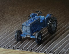 Il piccolo trattore blu n. 205, dipinto originale, natura morta