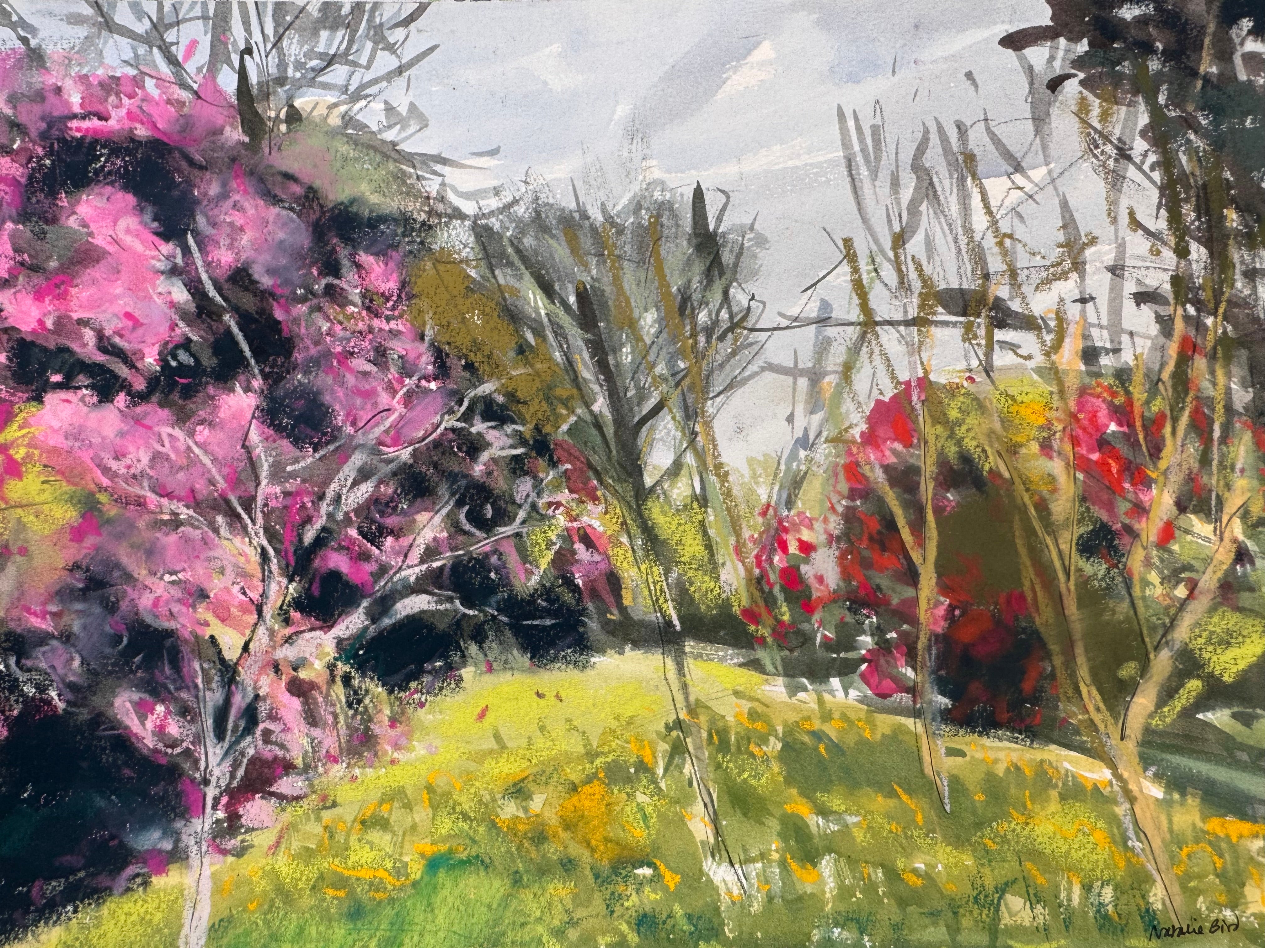 Azalea, Cannizaro Park, Dipinto originale, Paesaggio - Mixed Media Art di Natalie Bird