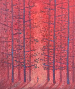 Afterglow, Landscape, trees, woods