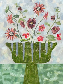 Studio Flowers; Hollyhocks, Sunflowers and Cosmos, original painting, flowers