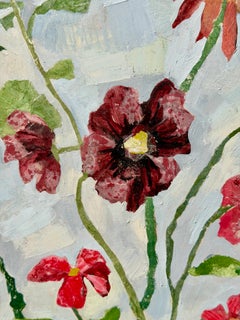 Studio Flowers; Hollyhocks, Sunflowers and Cosmos, original painting, flowers