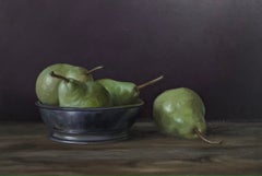 Four Pears and a Small Bowl - #204, original painting, still life, fruit