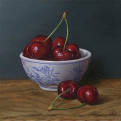 Cherries in Porcelain #201, Original painting, still life, fruit