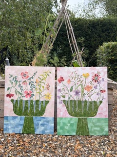 Studio Flowers; Pois di odore, rosa e girasole – dipinto originale, dipinto floreale