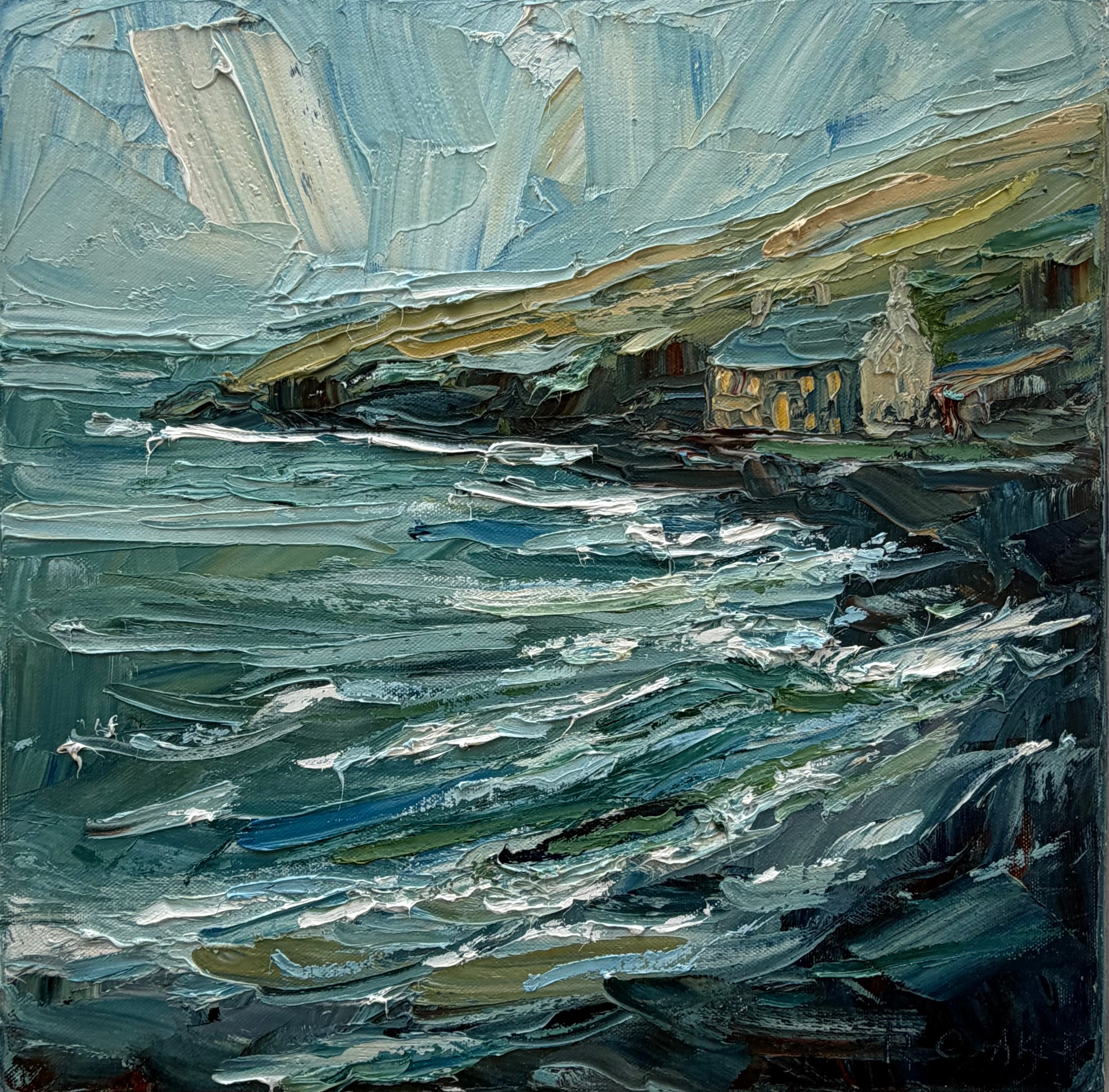Bucht von Port Quin, Nachmittag, Originalgemälde, Meereslandschaft, Cornwall, zeitgenössisch