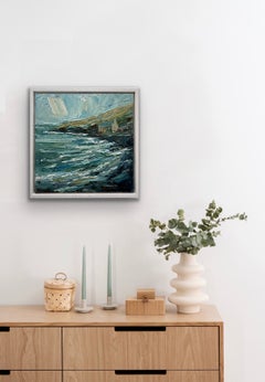 La cala de Port Quin, por la tarde, pintura original, paisaje marino, Cornualles, contemporáneo