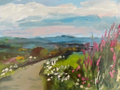 Willow herb and loch, Pentland, Original painting, landscape, moorland, floral