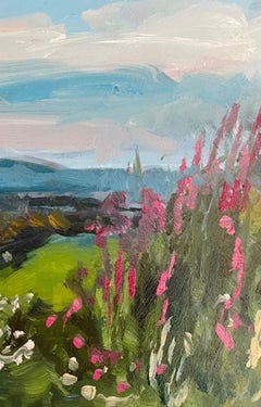 Willow herb and loch, Pentland, Original painting, landscape, moorland, floral