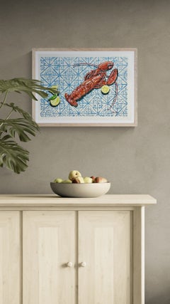 Lobster on Turquoise, print, Food art, Seafood, contemporary, giclee, animal