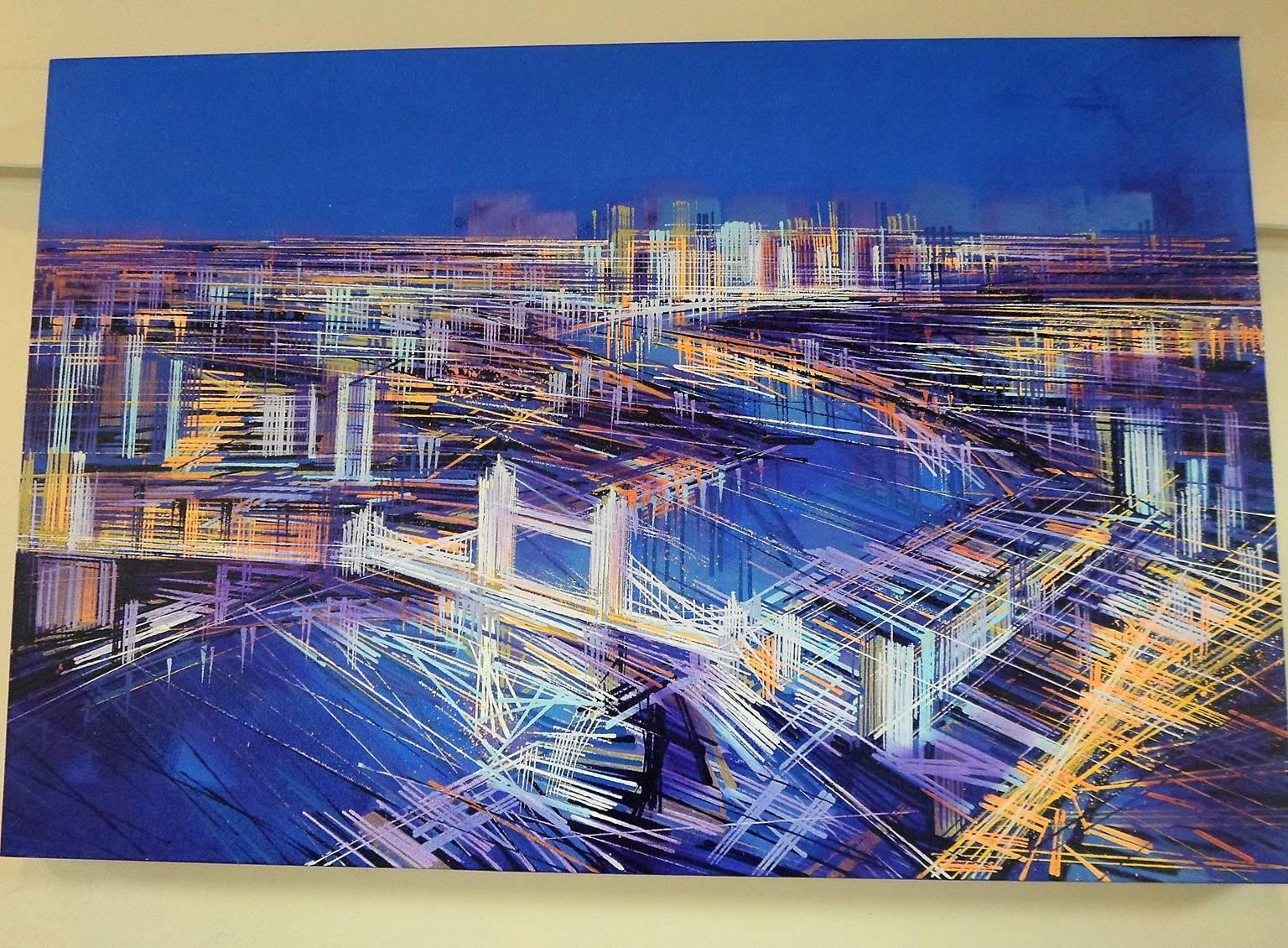 City of Lights, London, landscape painting , aerial view  - Painting by Marc Todd