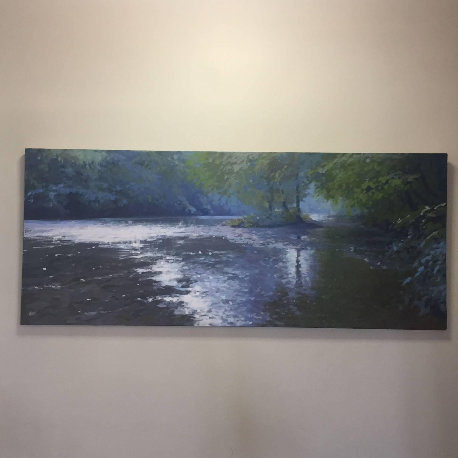 Light on the Derwent, river seascape, Original art, Landscape art, - Painting by Jenny Aitken
