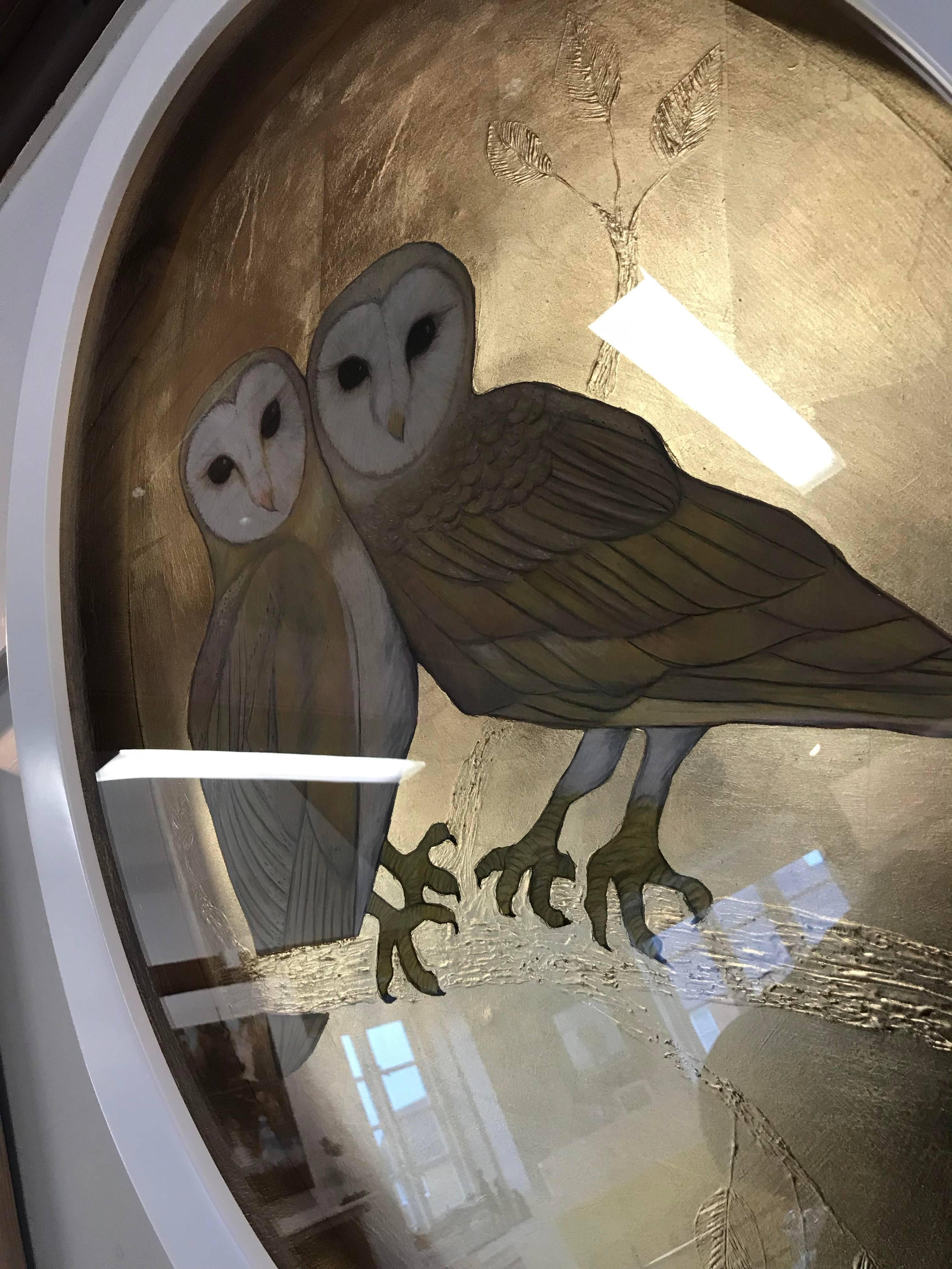 A Pair of Barn Owls - Contemporary Painting by Sally-Ann Johns