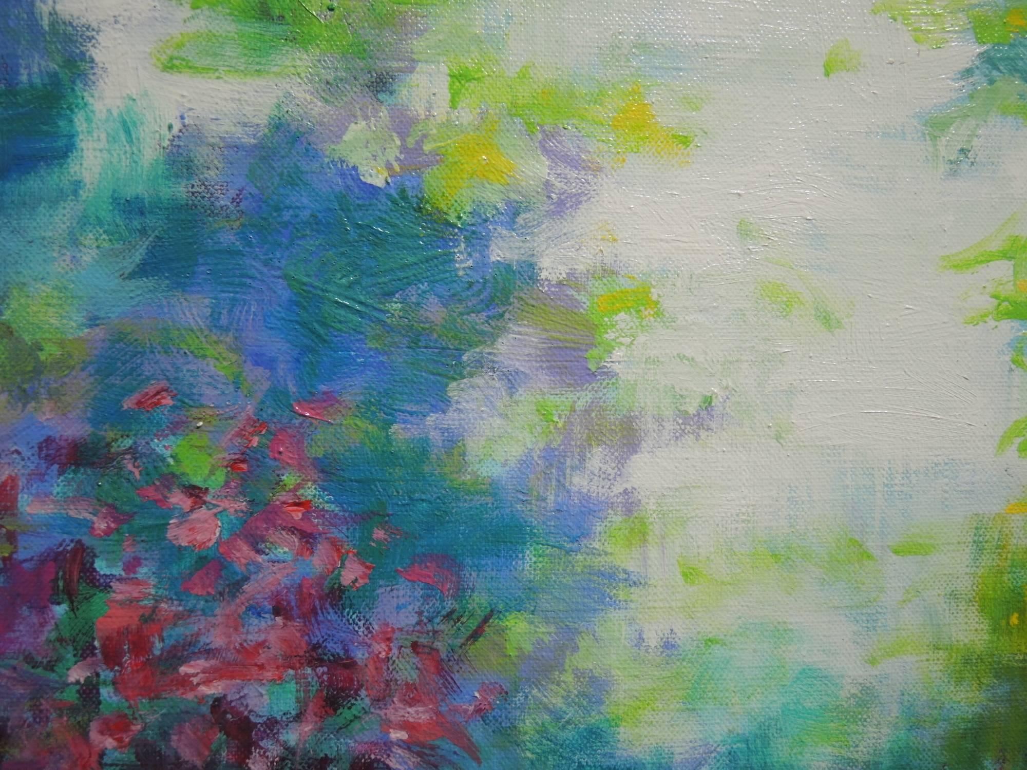 Mary Chaplin, Sommerspaziergang in Giverny, Ich habe mich oft inspirieren lassen, als ich zu verschiedenen Jahreszeiten durch Monets Garten in Giverny ging. Ich mag die Art und Weise, wie die Blumen harmonisch nebeneinander gepflanzt werden. Eine