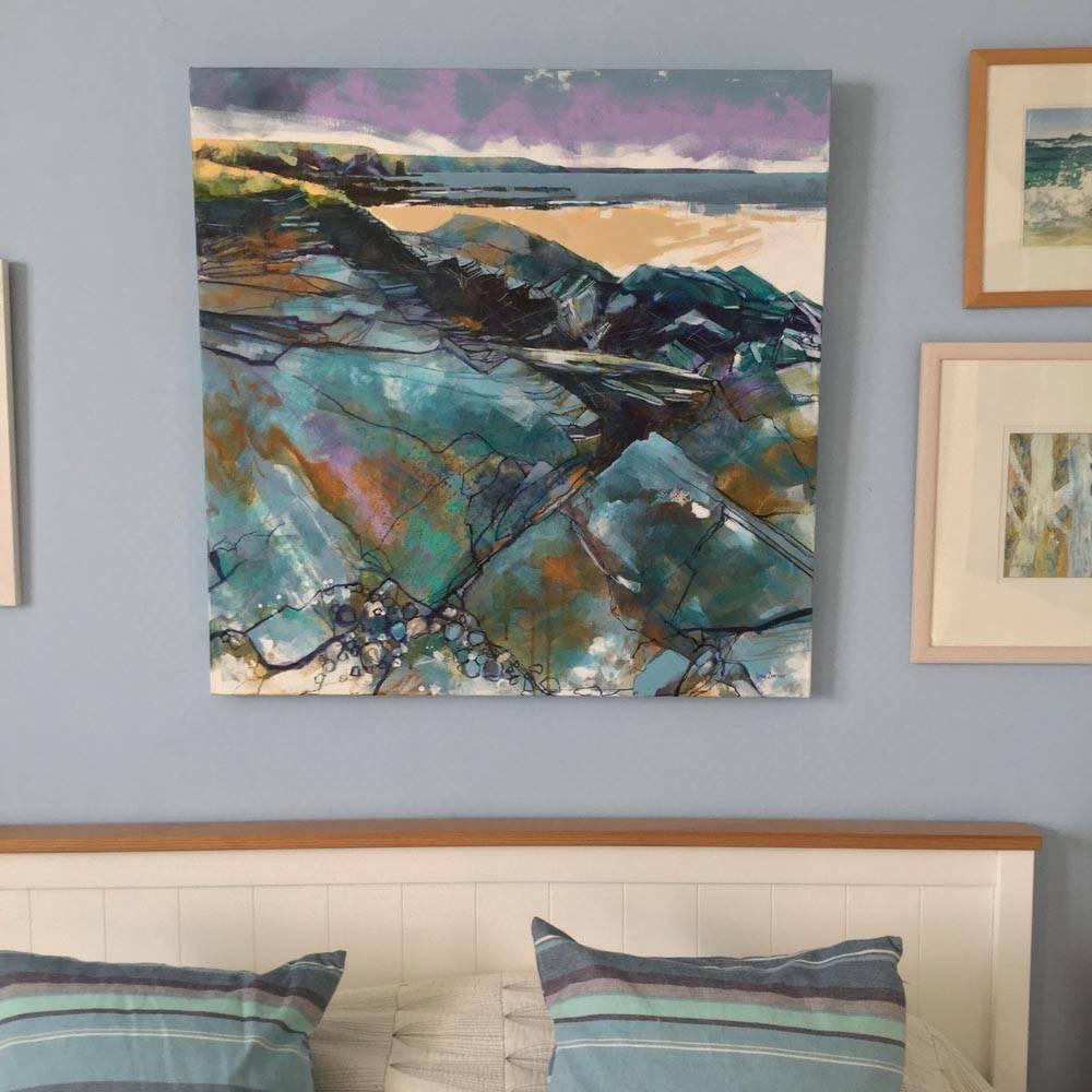 Rocks at Constantine Bay, Cornwall - Painting by Lucy Davies