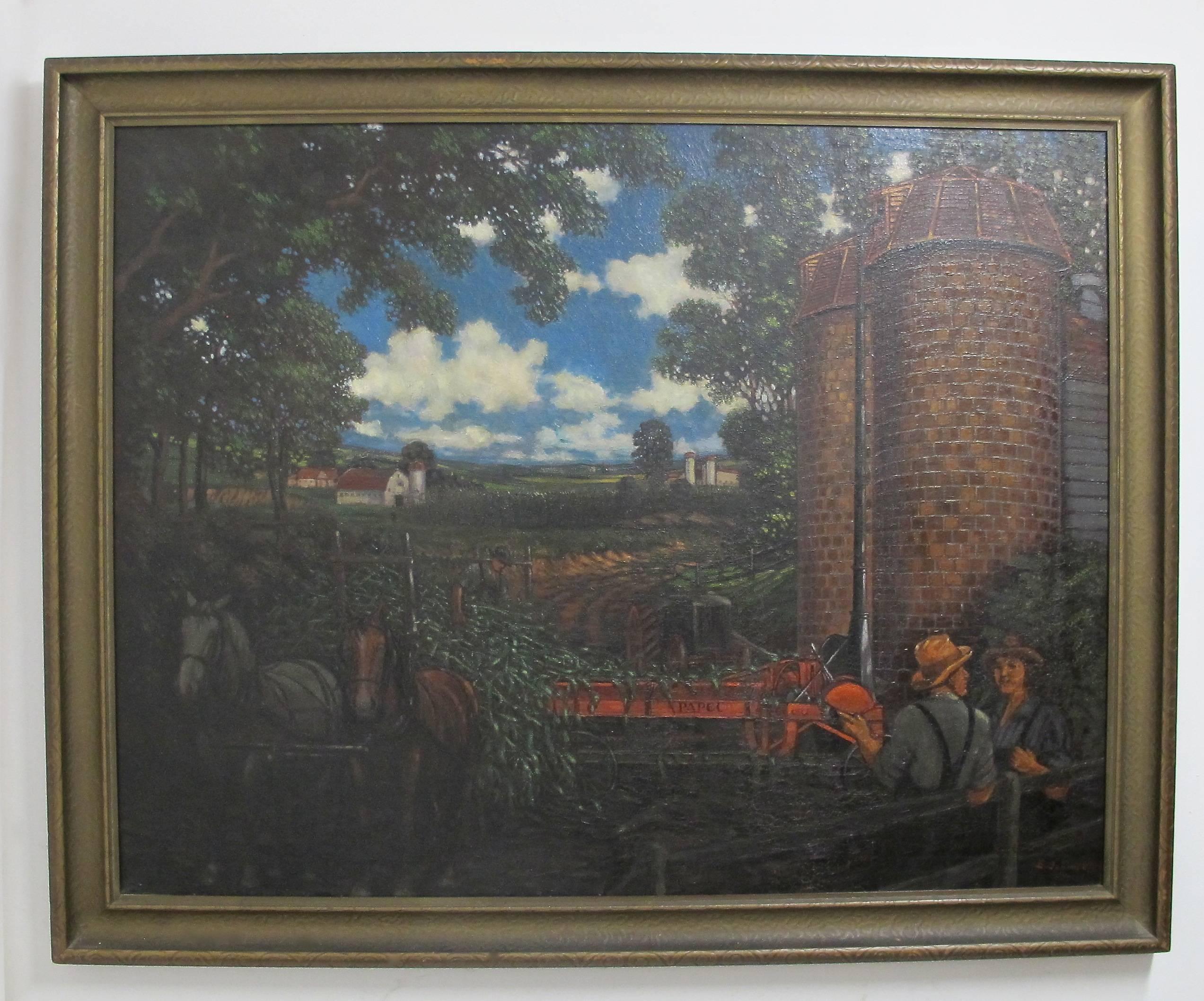 Unknown Landscape Painting - American Pastoral Farm Scene Painting