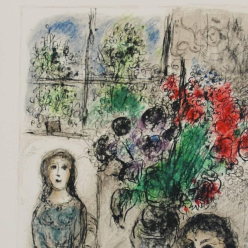  Le chevalet aux fleurs - Print by Marc Chagall