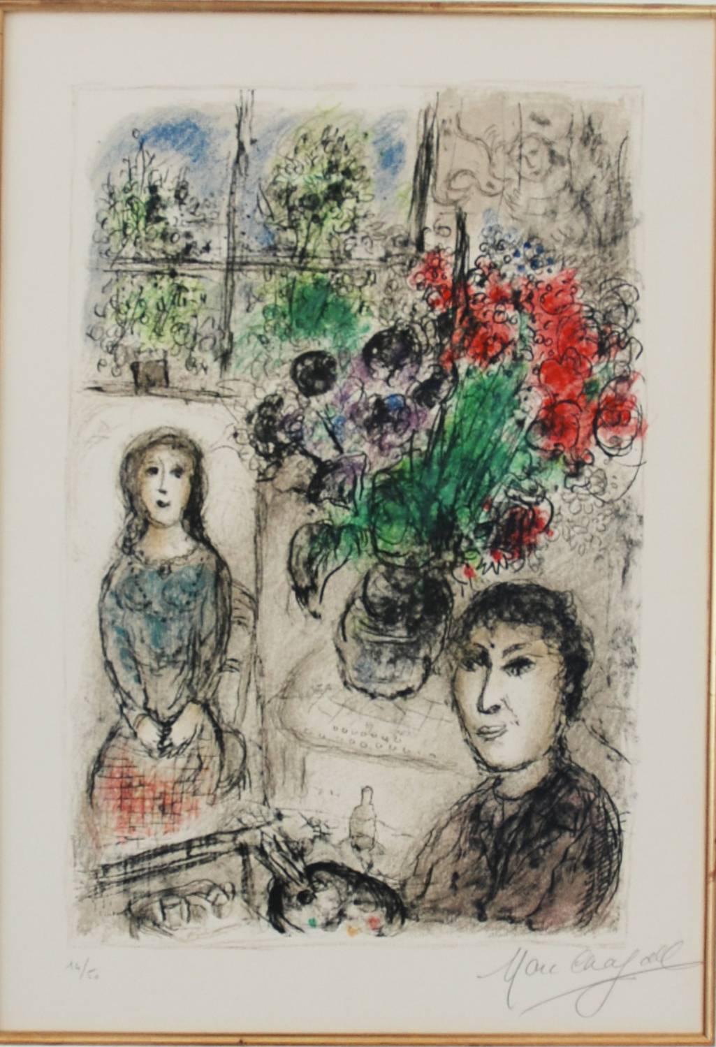  Le chevalet aux fleurs - Impressionist Print by Marc Chagall