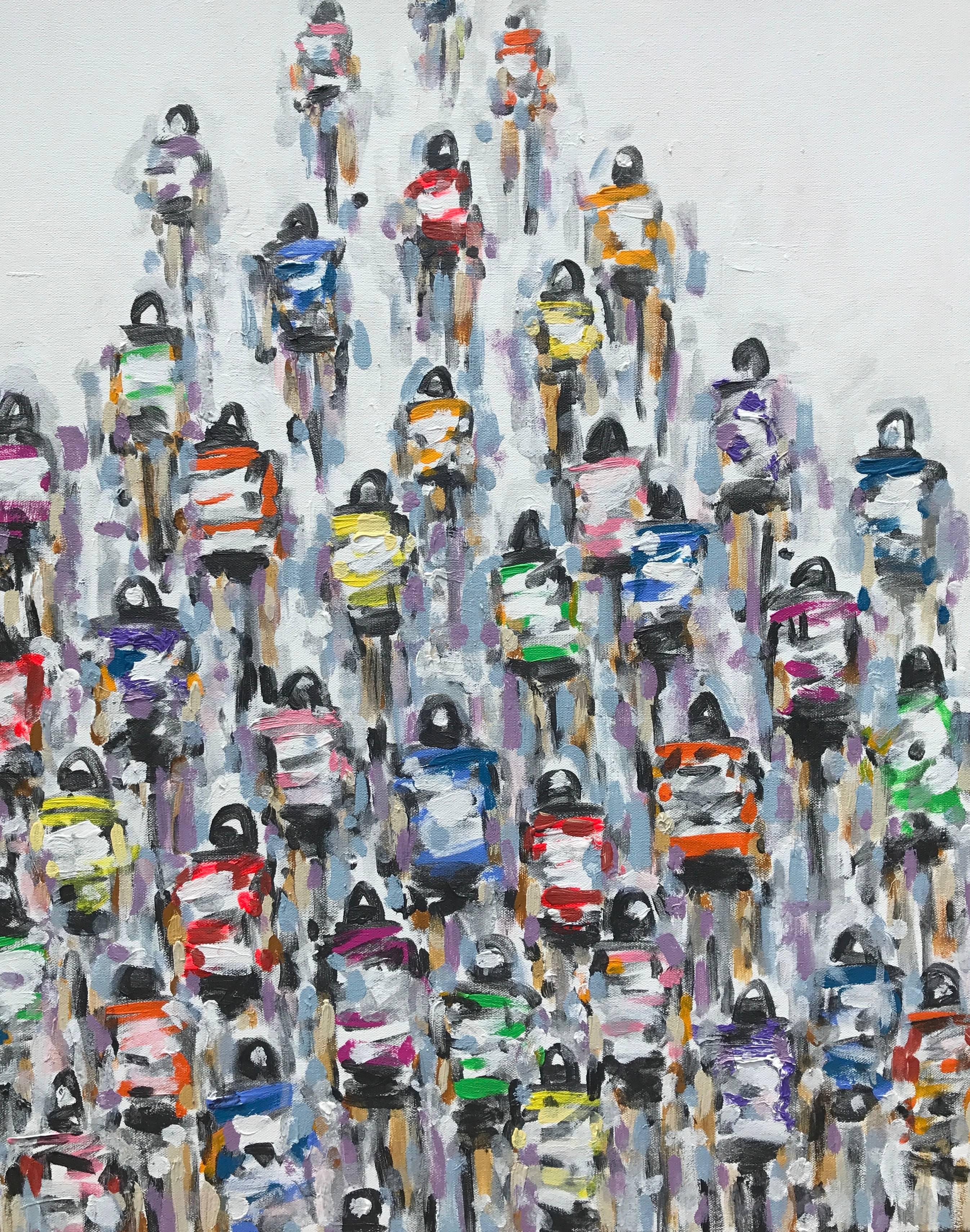 Heather Blanton Figurative Painting - #245 Colorful Cyclist in Peleton