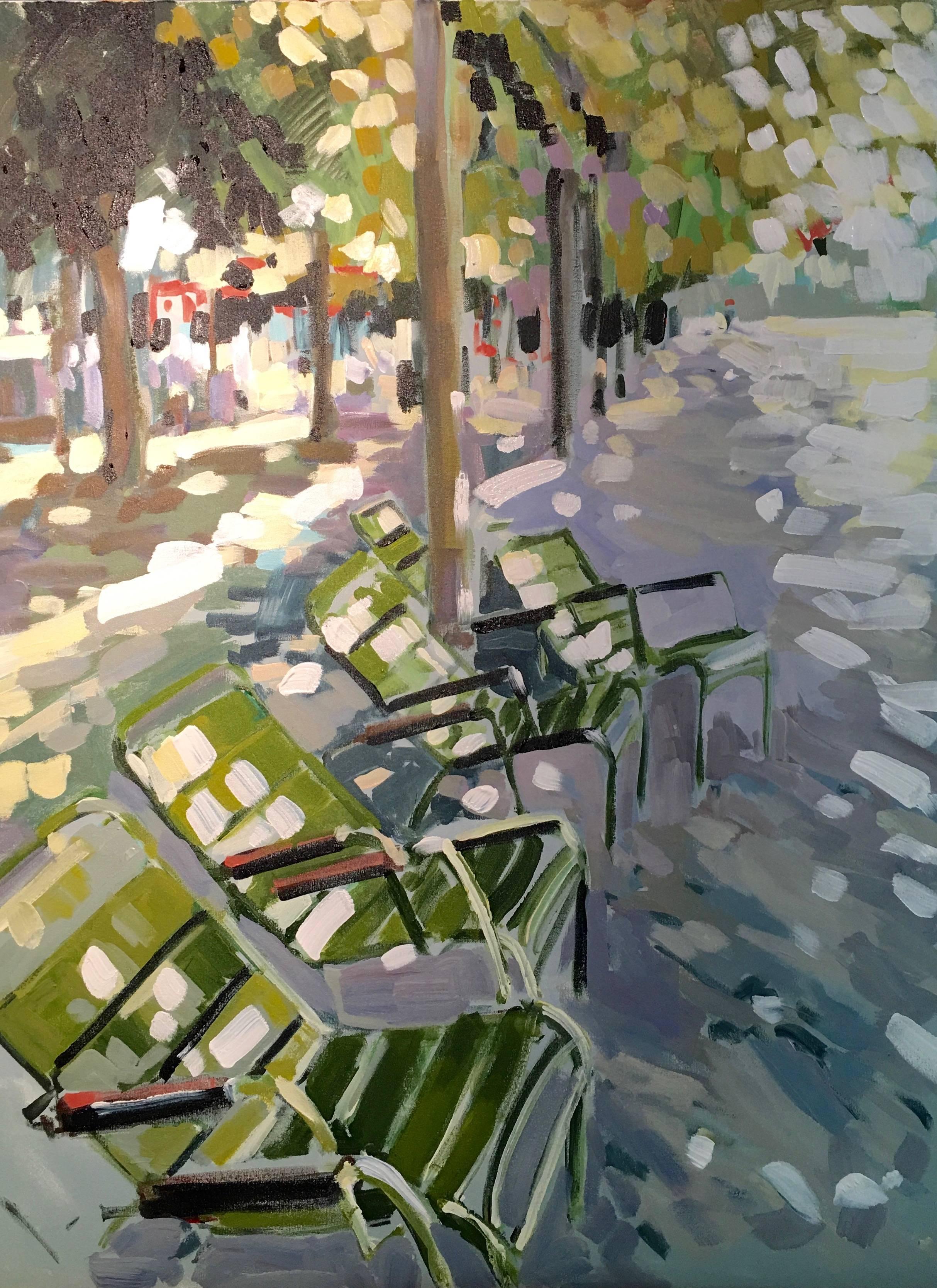 Laura Lacambra Shubert Landscape Painting - Chairs Paris Park