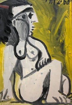 Nude in Green, Cubist Style Oil on Board by French Artist Raymond Devieve
