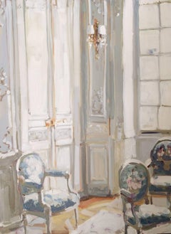 Warten auf Sitzen:: impressionistisches Öl auf Leinwand Gemälde von Laura Shubert