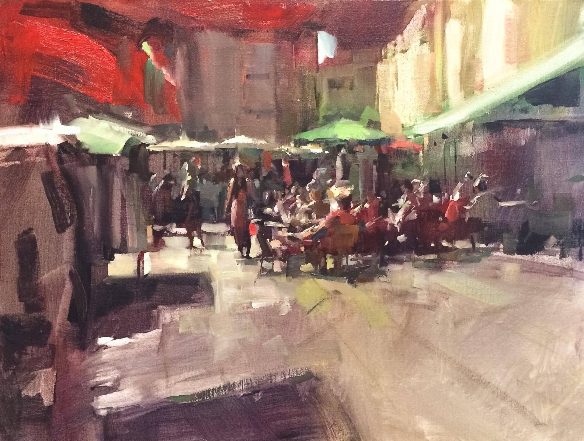 Jim Richards Figurative Painting - Provence Market Day, Impressionist Framed Oil on Canvas Framed Painting 