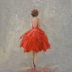 'Lady in Red' Small Size Oil on Canvas Figurative Framed Painting
