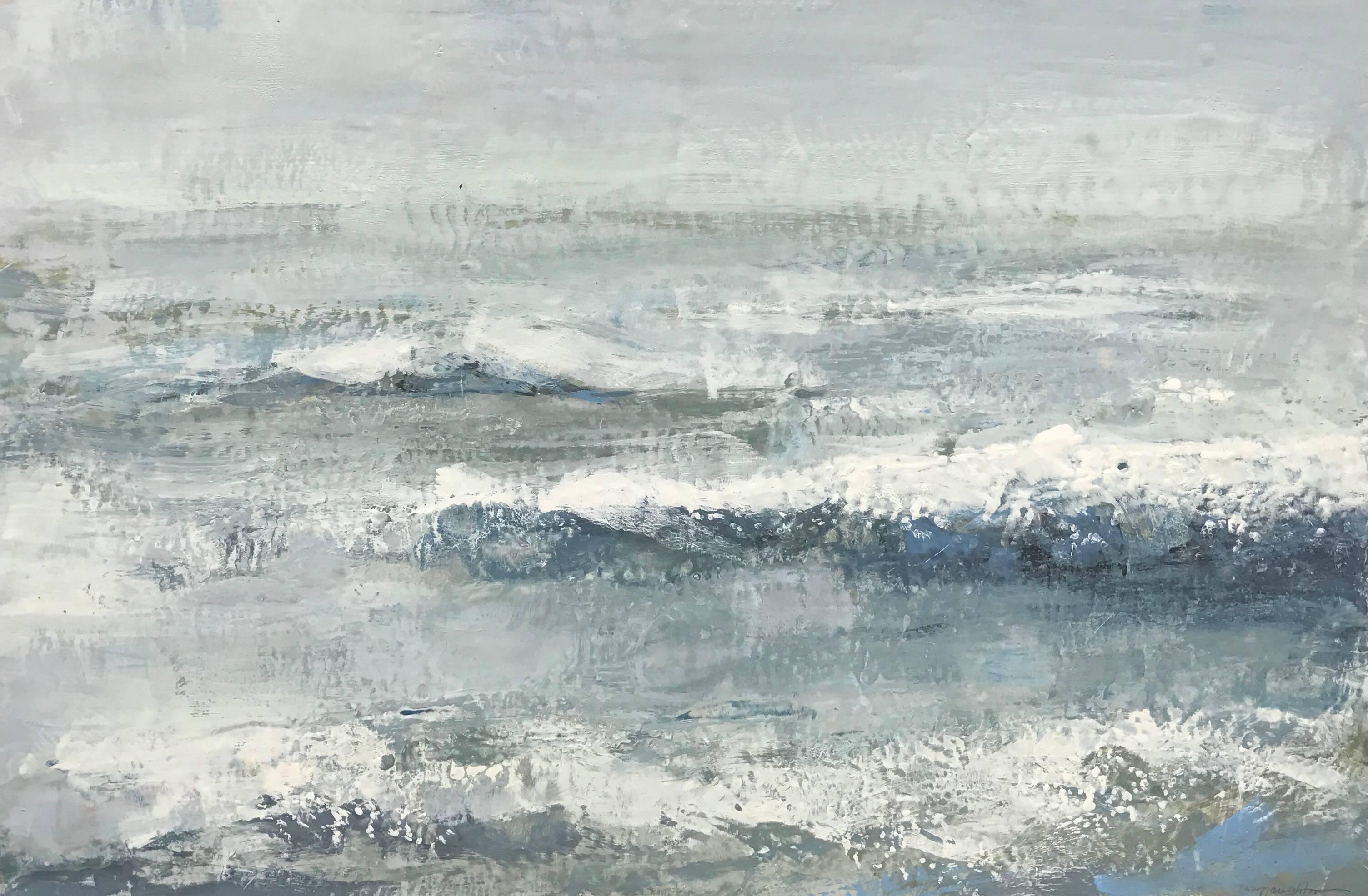 This gorgeous beach scene by American artist, Maureen Naughton, was composed with the encaustic medium.  A wax based material that adds tremendous texture and beautiful depth to the artwork.  This beach scene incorporates the beautiful colors of the