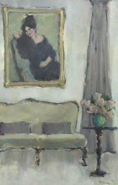 'Grey Velvet' Large Impressionist Oil on Linen Board Interior Painting