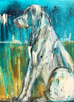 'One Dog' Contemporary Oil on Canvas Dog Painting