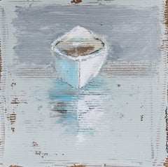 'Right In Front Of Me' Mixed Media on Cardboard Contemporary Boat Painting