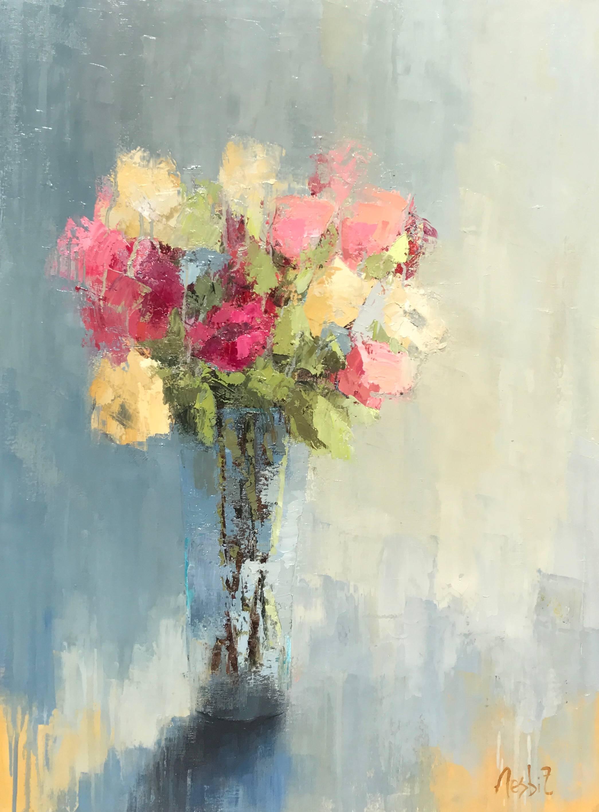 Angela Nesbit Still-Life Painting - 'Bright Bouquet' Large Impressionist Oil on Canvas Floral Painting