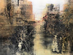 'Architectures' Framed French Abstract Oil on Paper Vertical Format Painting