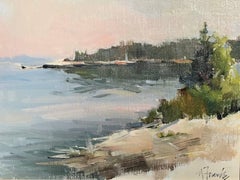 'Sparkling Morning in Maine', Oil on Linen Board Giltwood Framed Painting