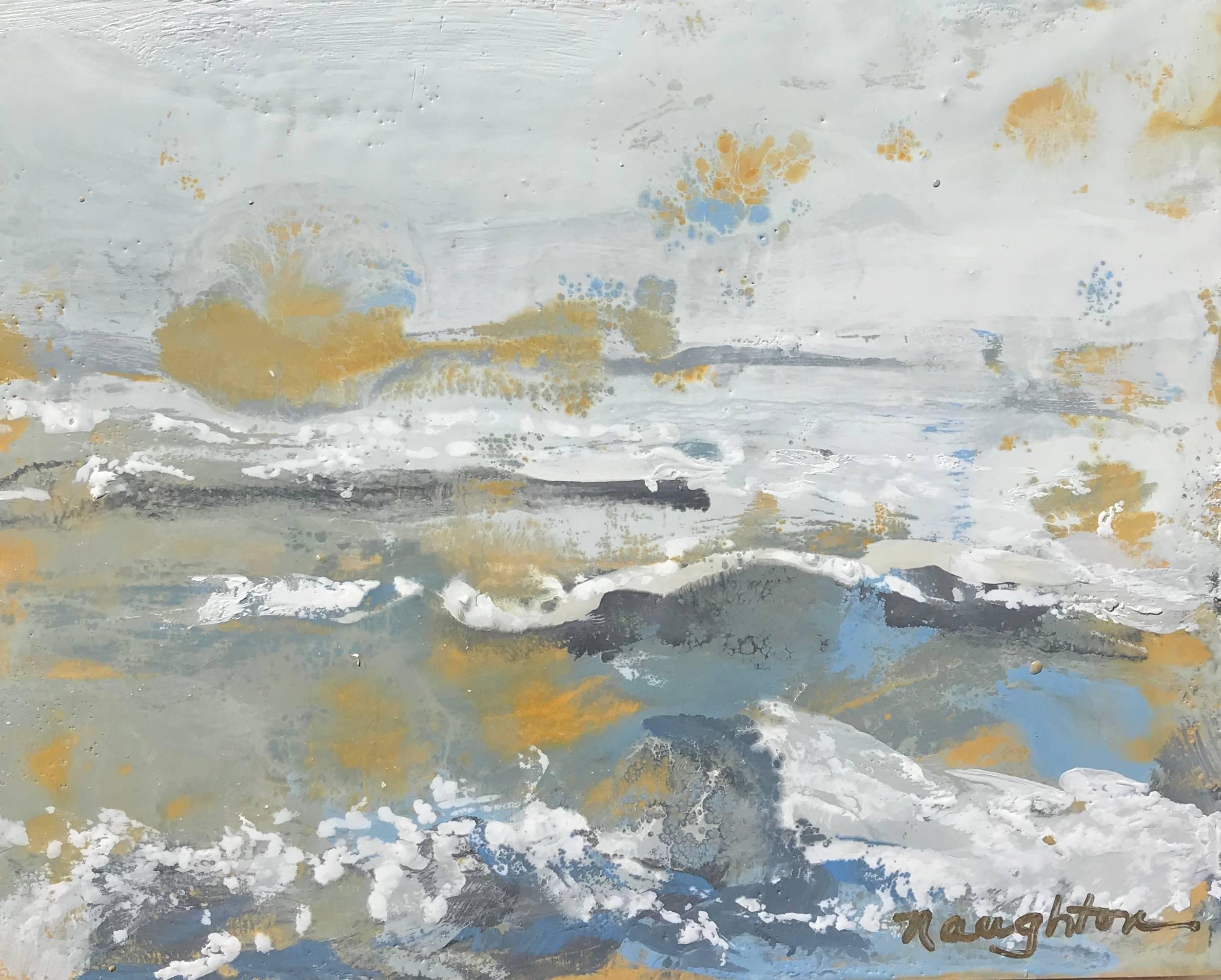 Maureen Naughton Landscape Painting - 'Sea Spray' Small Encaustic Impressionist Beach Scene