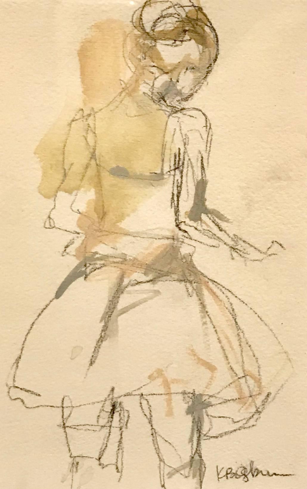Kelley B. Ogburn Figurative Painting - 'Ballet Study 6' Small Ballerina Drawing on Paper