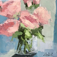 
Coral Roses" Small Impressionist Floral Oil on Canvas Painting