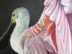 'Roseate Spoonbill II', Large Oil on Canvas Animal Photorealist Painting