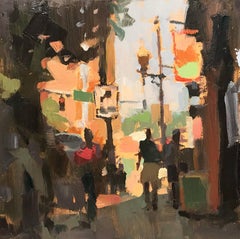 "City Summer" Small Impressionist Oil on Board Urban Landscape Painting