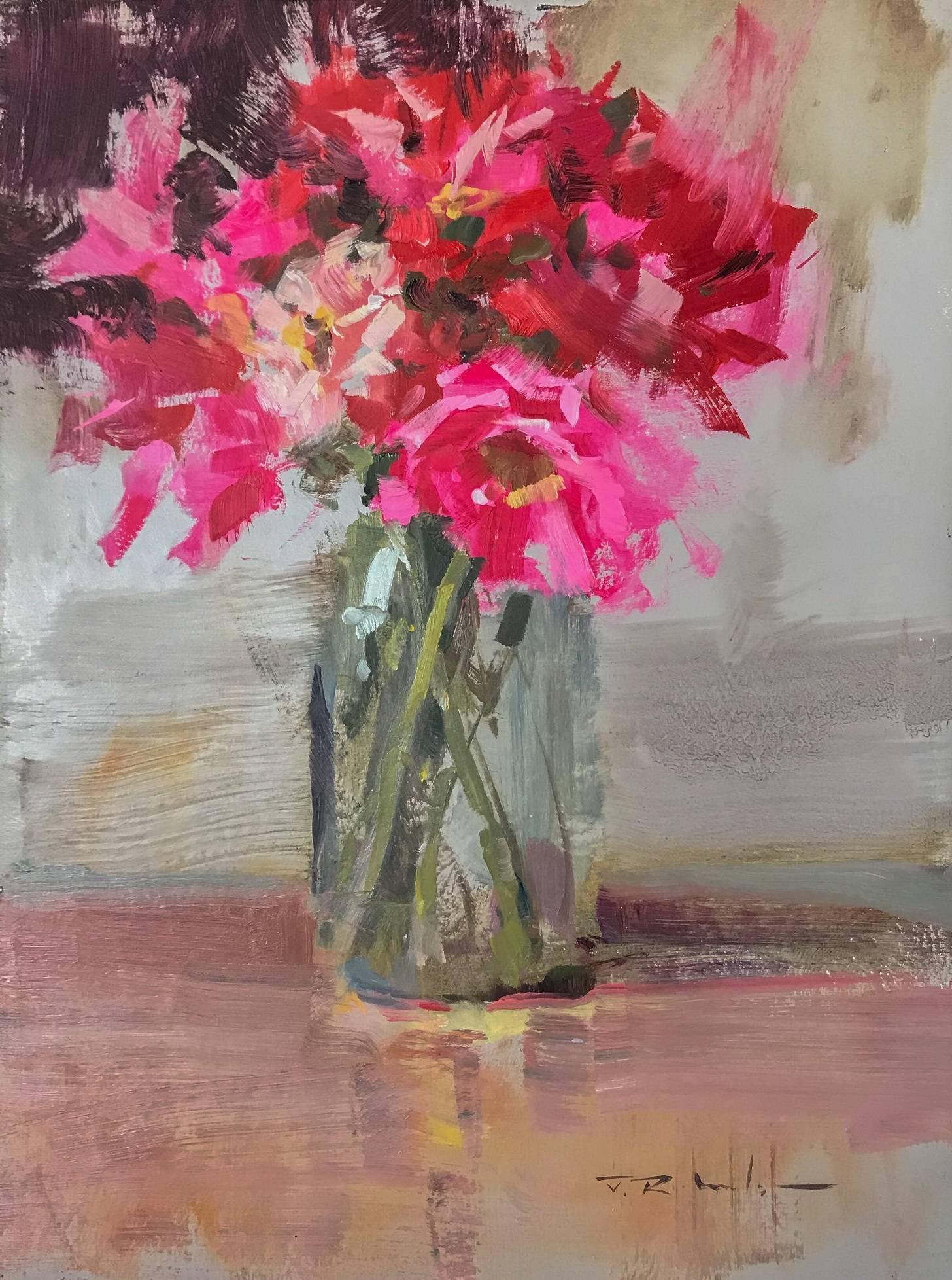 Jim Richards Still-Life Painting - "Spring" Small Impressionist Oil on Board Floral Painting