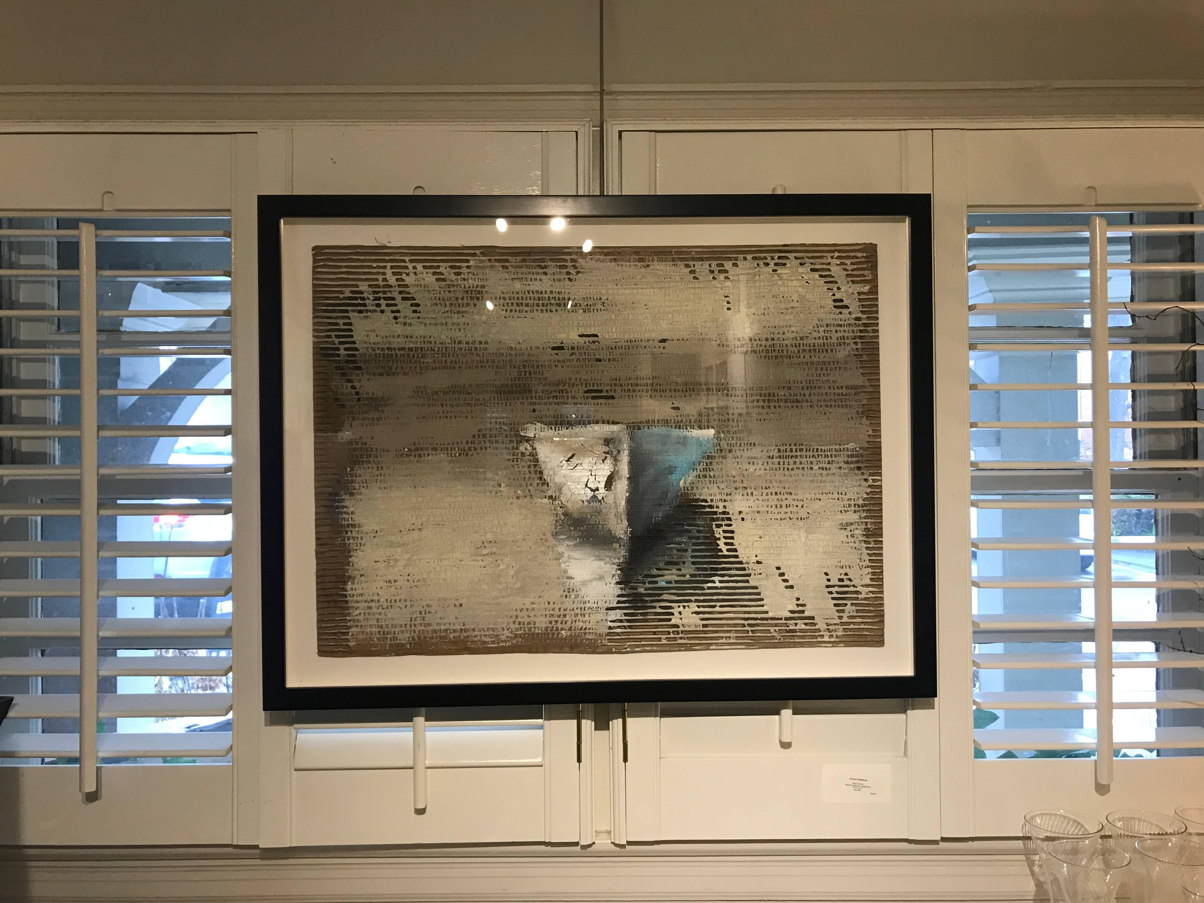 'Sweet Love', Medium Framed Mixed Media on Cardboard Contemporary Painting - Gray Landscape Painting by Carylon Killebrew