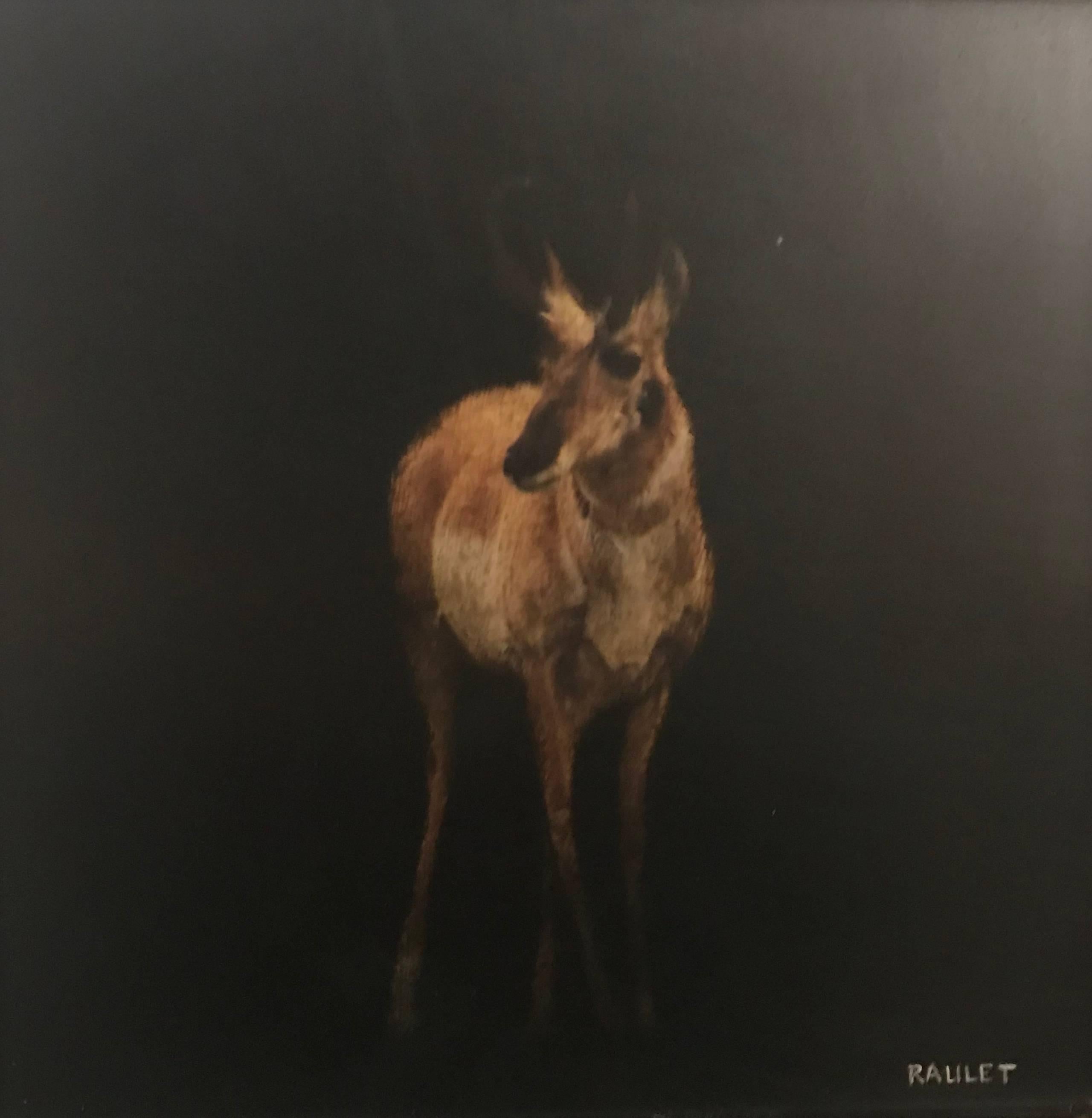 Dawne Raulet Animal Painting - "Montana" Small Animal Contemporary Mixed Media on Board Painting